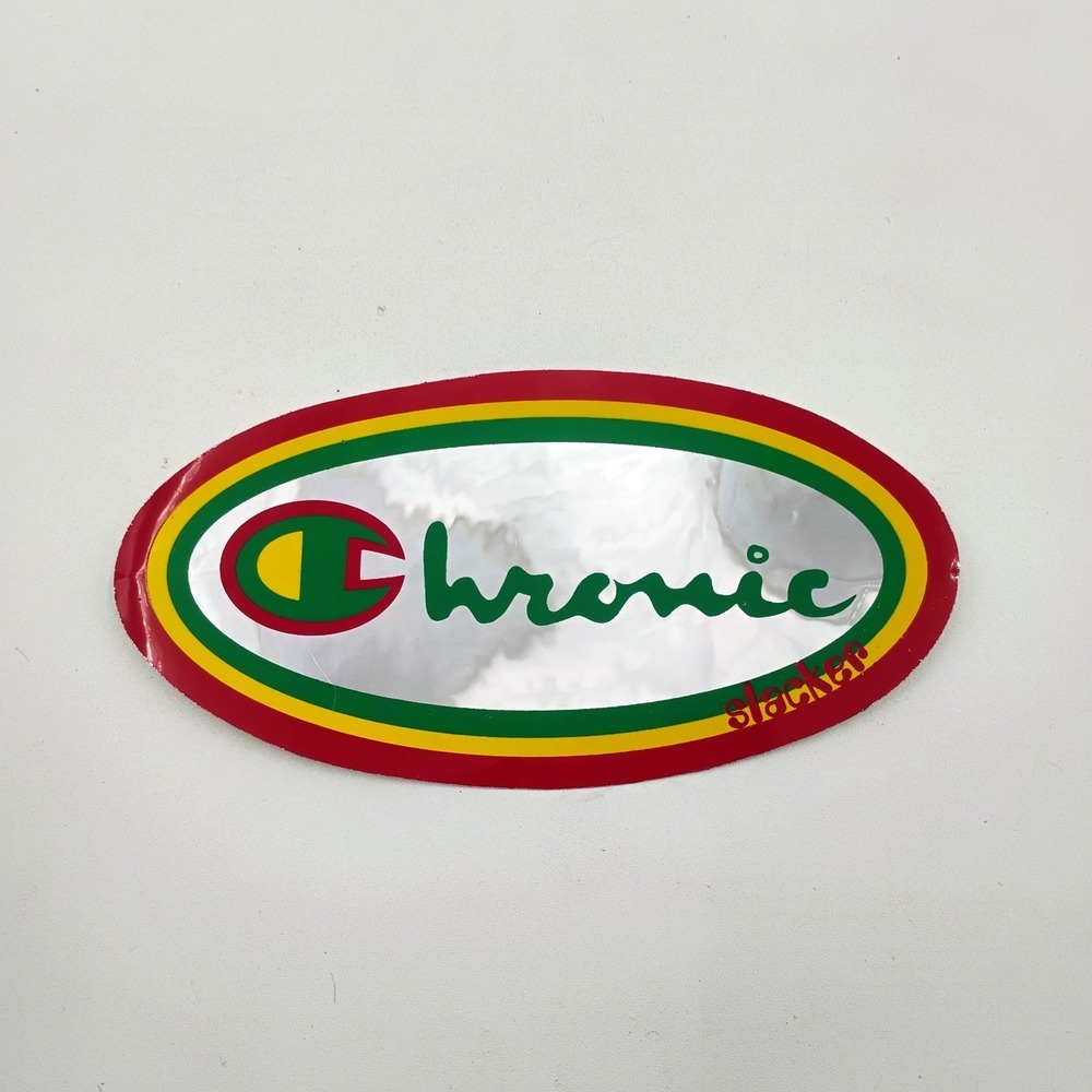 Slacker Chronic Chrome Skateboards Sticker Oval Parody Rasta Color Decal Vtg 90s